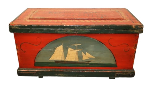English folk art painted ship carpenter's tool chest