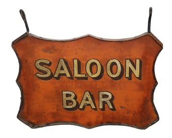 Double sided hanging Saloon Bar sign in iron