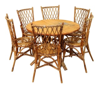 French mid century bamboo table with 6 chairs