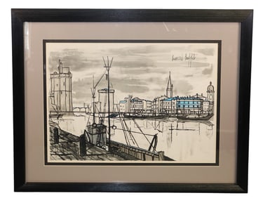 Bernard Buffet colored lithograph "La Rochelle"