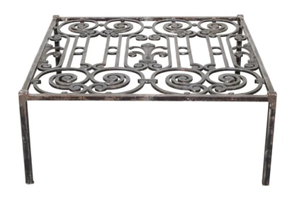 French scrolled iron panel mounted as coffee table