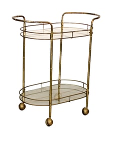 Italian brass & glass rolling bar cart