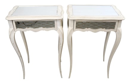Pair of Italian mirrored side tables with painted finish