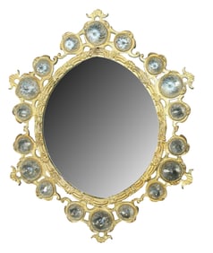 French oval bronze framed mirror with jewels