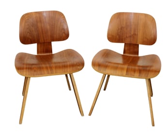 Pair of molded plywood Eames style chairs