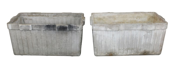 Pair huge French Willy Guhl style fluted trough planters