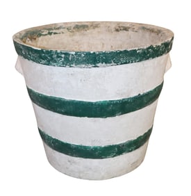 Willy Guhl style ridged bin planter painted green and white