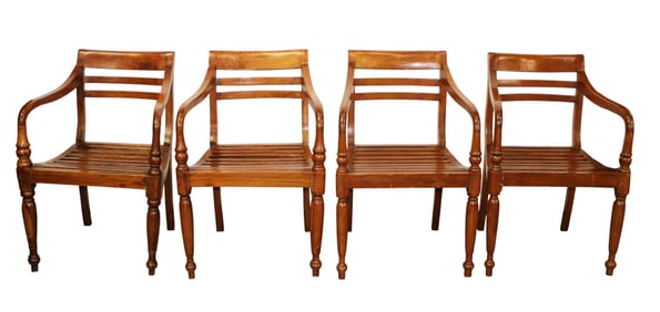 Set of 4 teak slatted garden armchairs