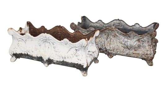 Pair of French cast iron rectangular trough garden planters