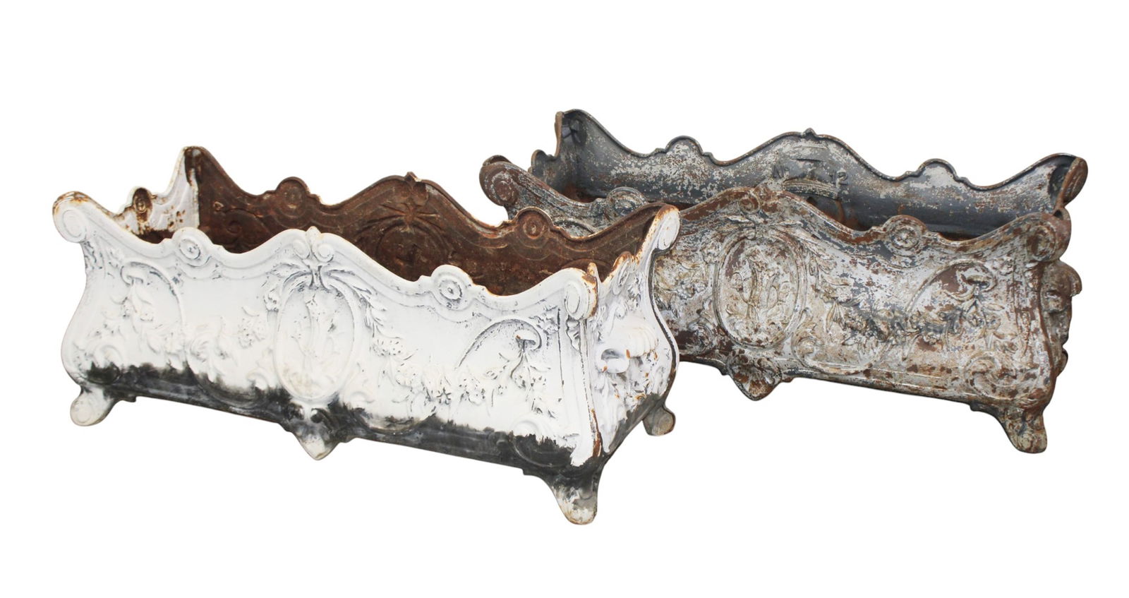 Pair of French cast iron rectangular trough garden planters (1 of 8)