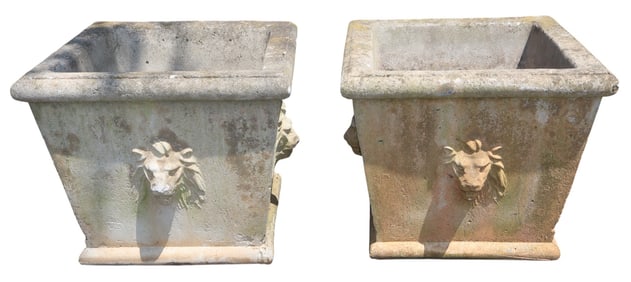 Pair of lion mask urn planters