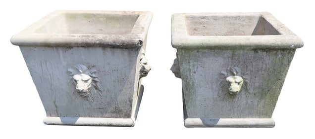 Pair of lion mask urn planters