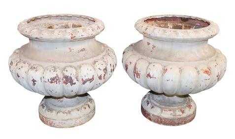 Pair of French cast iron classical garden urns