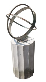 Copper armillary sundial on limestone pedestal