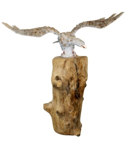 French cast concrete garden eagle mounted on trunk form pedestal