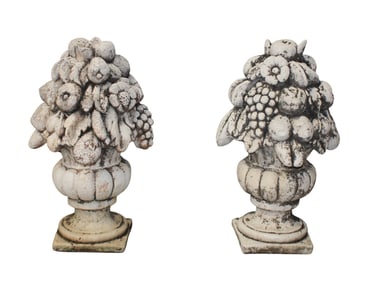 Pair of Italian cast garden fruited urn finials