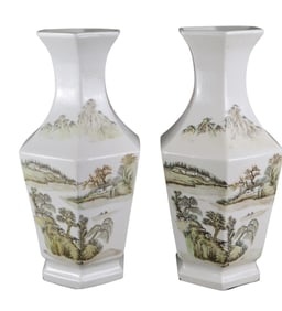 Pair of Chinese porcelain hexagonal form vases