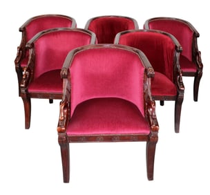 Set of 6 Empire style curved back mahogany club chairs with swan arms