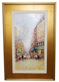 Oil on canvas painting of Paris street scene