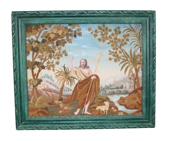 Hand painted and embroidered religious scene