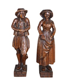 Pair of Dutch carved oak figural sculptures of man & woman