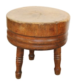 Primitive round butcher block on turned legs