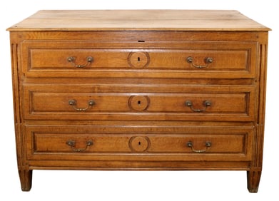 Belgian Louis XVI style provincial 3 drawer commode in oak