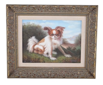 Oil on canvas painting of Cavalier King Charles Spaniel signed l/r K. Rafael