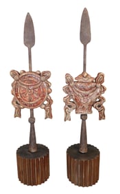 Pair of decorative spears mounted with relief fragments