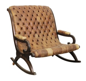 Spanish tufted leather double rocking settee