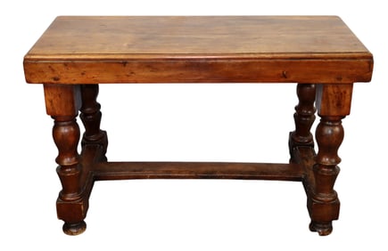 French rustic trestle console table on turned legs