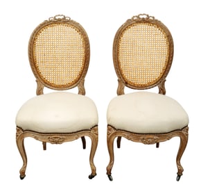 Pair of French Louis XVI style cane back side chairs