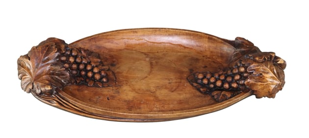 French carved walnut oval platter with grapes in relief