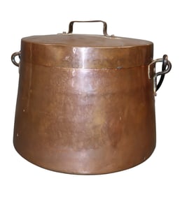 French copper lidded pot with iron handle