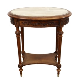 French Louis XVI style oval side table with onyx