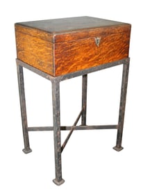 English oak box on iron stand