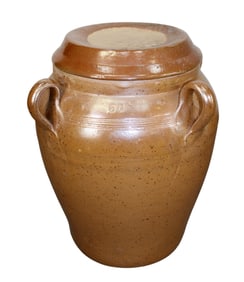 French glazed stoneware lidded confit pot