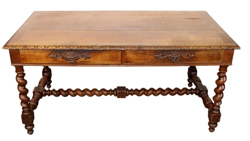 French Louis XIII bureau plat desk in oak