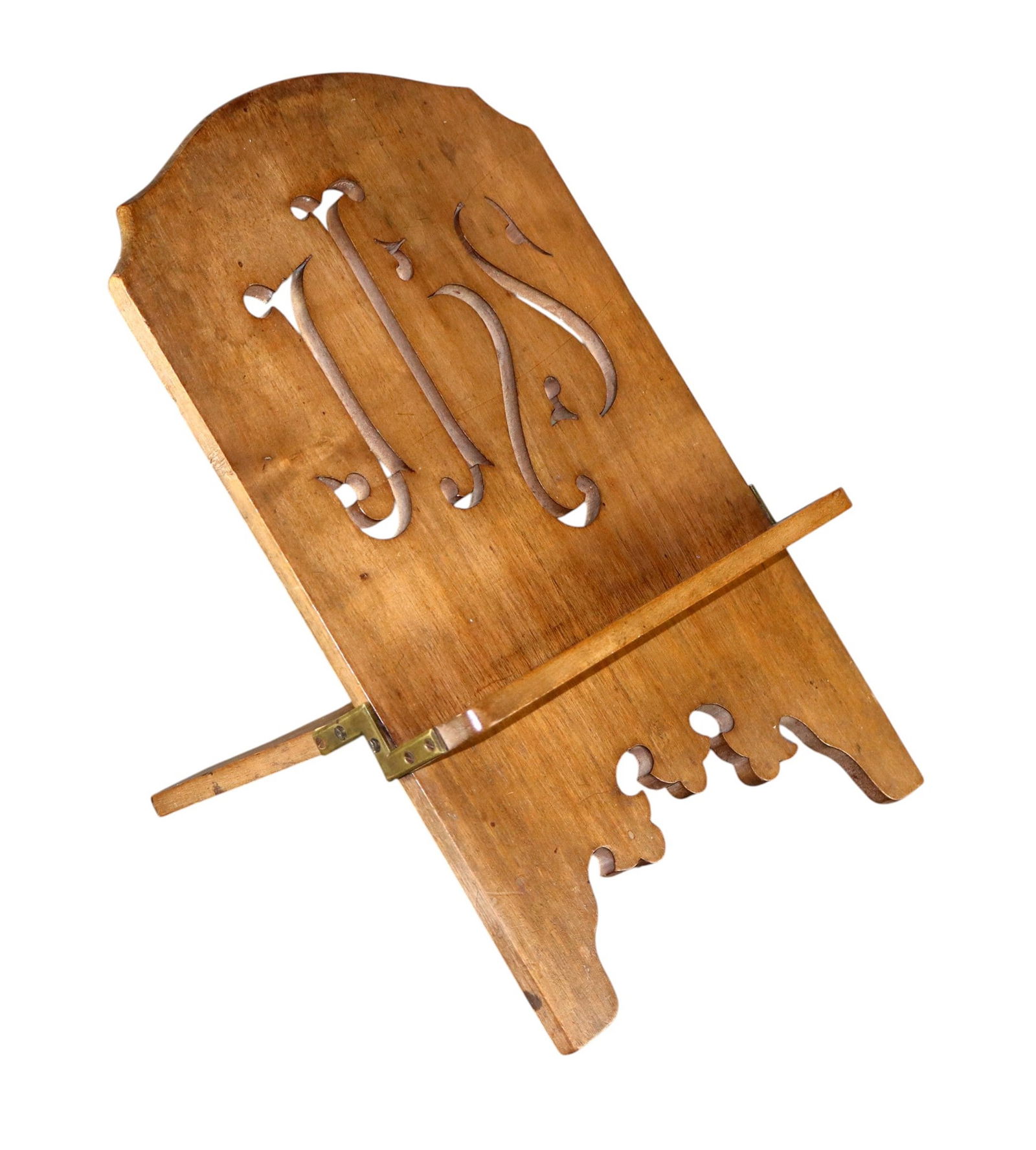 French carved oak folding Bible stand/lectern with pierce carved JHS ("Jesus") (1 of 6)