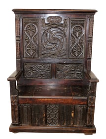 French Gothic Revival high back hall bench