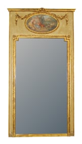 French Louis XVI style trumeau mirror with classical courting painting