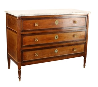 French Louis XVI style 3 drawer commode with marble top