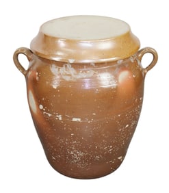 French glazed stoneware lidded confit pot