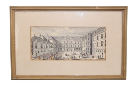 Hand colored engraving of a Palace scene