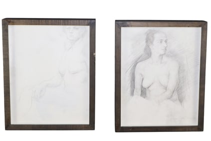 Pair of framed figural study drawings on paper