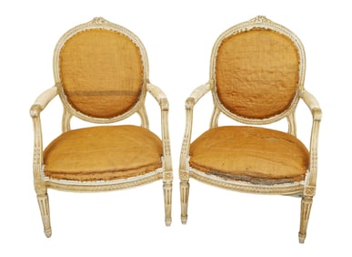 Pair of French Louis XVI style balloon back armchairs