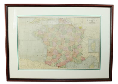George F Cram wax engraved on copper plate map of France and Monaco