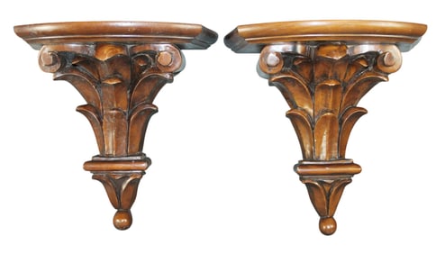 Vintage pair of Spanish mahogany bracket shelves