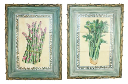 Pair of John Richard veggie framed tiles