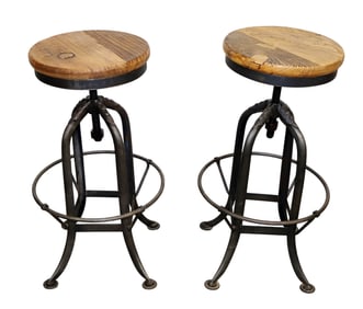 Pair of Toledo adjustable iron stools